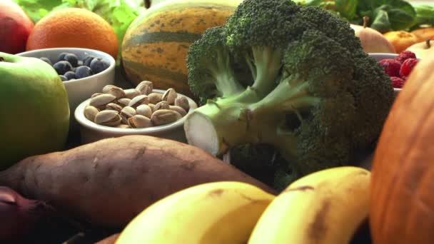 Healthy Eating Ingredients Fresh Vegetables Fruits Superfood Nutrition Diet Vegan — Stock video
