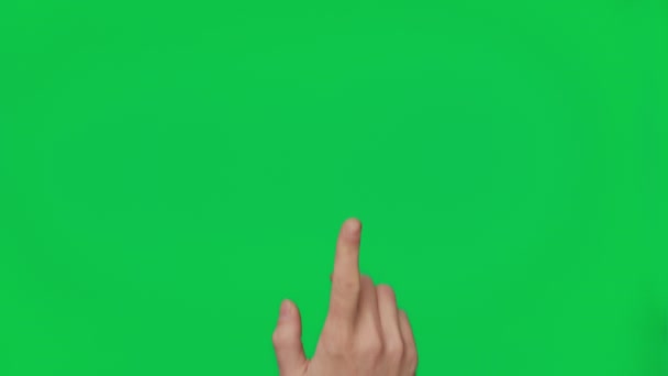 Male Hand Touching Clicking Tapping Sliding Swiping Chroma Key Green — Wideo stockowe