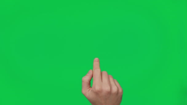 Male Hand Touching Clicking Tapping Sliding Swiping Chroma Key Green — Stock video