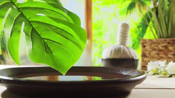 Spa Background Candles Flowers Massaging Stones Herbal Balls Concept Massage — Vídeos de Stock