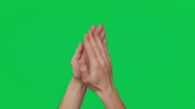Male hand touching, clicking, tapping, sliding and swiping on chroma key green screen background. Different signs and gestures with fingers. Gestures pack. Using a smartphone, tablet or a touchscreen
