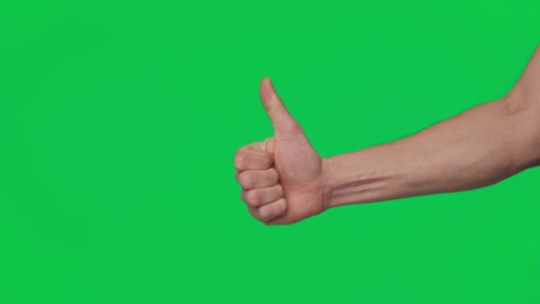Mans Hand Shows Gestures Signs Success Chroma Key Green Screen — Wideo stockowe