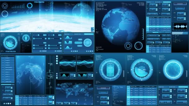 未来的な宇宙船のコントロールパネルインターフェース インジケータとツールを備えたスペースクラフトのデジタルダッシュボードの背景 宇宙旅行 宇宙探査 科学の概念 — ストック動画
