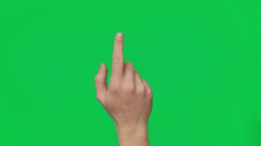 Male hand touching, clicking, tapping, sliding and swiping on chroma key green screen background. Different signs and gestures with fingers. Gestures pack. Using a smartphone, tablet or a touchscreen