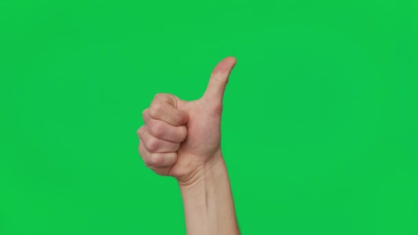 Mans Hand Shows Gestures Signs Success Chroma Key Green Screen — Vídeo de stock