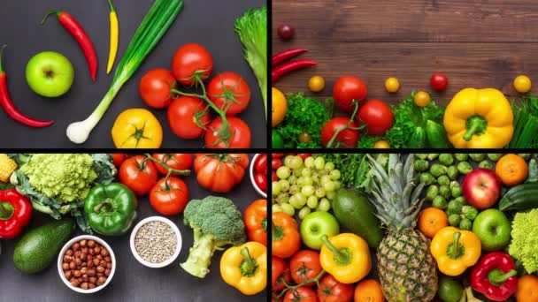 Ingredientes Alimenticios Saludables Verduras Frescas Frutas Superalimentos Nutrición Dieta Concepto — Vídeos de Stock