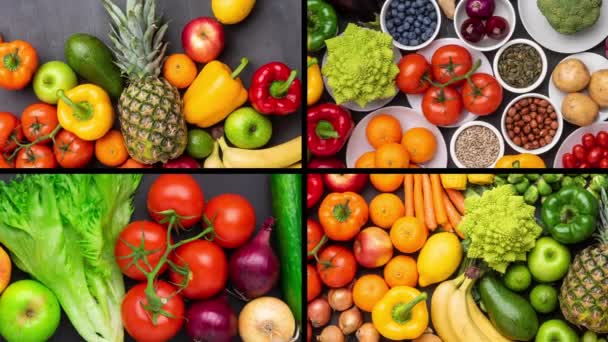 Sağlıklı Yiyecekler Taze Sebzeler Meyveler Süper Yiyecekler Beslenme Diyet Vejetaryen — Stok video