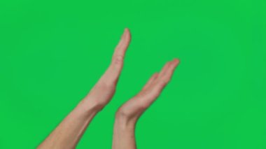 Male hand touching, clicking, tapping, sliding and swiping on chroma key green screen background. Different signs and gestures with fingers. Gestures pack. Using a smartphone, tablet or a touchscreen