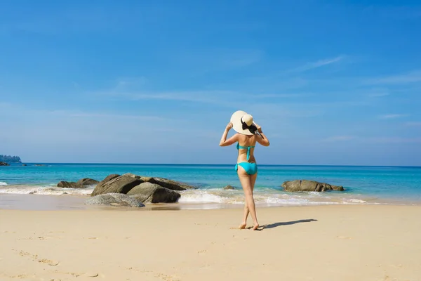 Beautiful Woman Swimsuit Posing Thai Beach Summer Holiday Vacation Traveling — 图库照片