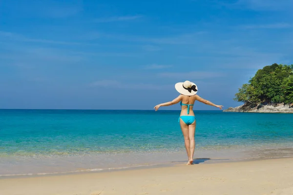 Beautiful Woman Swimsuit Posing Thai Beach Summer Holiday Vacation Traveling — Photo