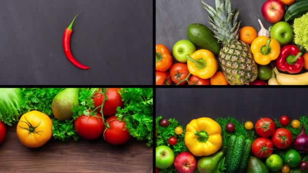 Gezonde Eetingrediënten Verse Groenten Fruit Superfood Voeding Dieet Veganistisch Voedselconcept — Stockvideo