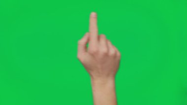 Male hand touching, clicking, tapping, sliding and swiping on chroma key green screen background. Different signs and gestures with fingers. Gestures pack. Using a smartphone, tablet or a touchscreen