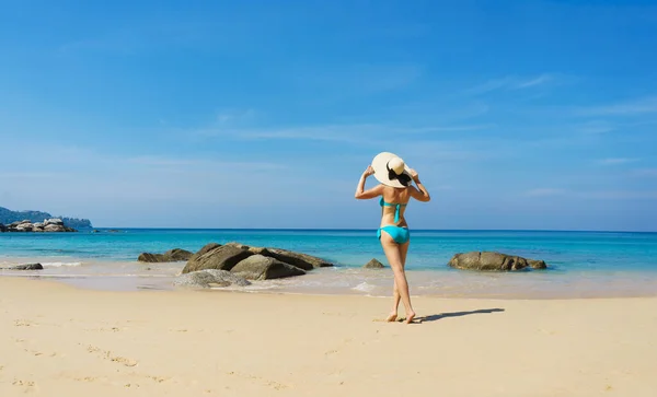 Beautiful Woman Swimsuit Posing Thai Beach Summer Holiday Vacation Traveling — 图库照片