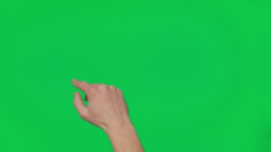 Male hand touching, clicking, tapping, sliding and swiping on chroma key green screen background. Different signs and gestures with fingers. Gestures pack. Using a smartphone, tablet or a touchscreen