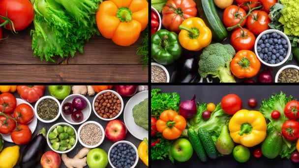 Здоровое Питание Свежие Овощи Фрукты Суперпродукты Питание Диета Концепция Веганской — стоковое видео