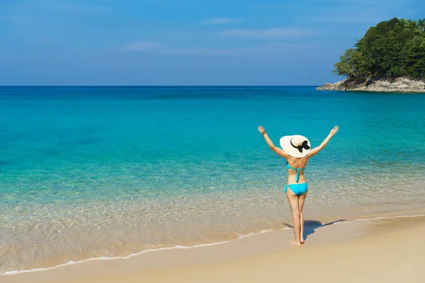 Beautiful Woman Swimsuit Posing Thai Beach Summer Holiday Vacation Traveling — Stockfoto