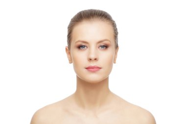 Close-up portrait of beautiful, fresh, healthy and sensual girl over isolated white background