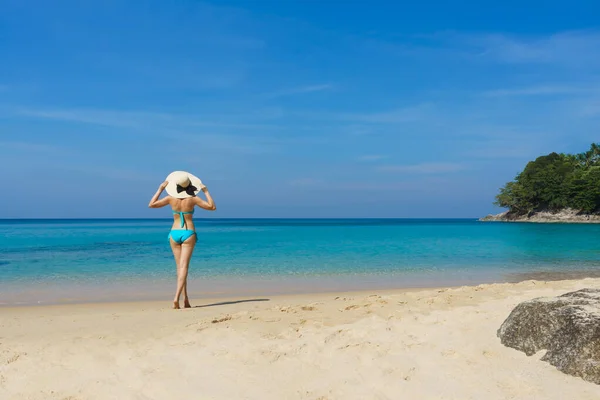 Beautiful Woman Swimsuit Posing Thai Beach Summer Holiday Vacation Traveling — Stock Photo, Image