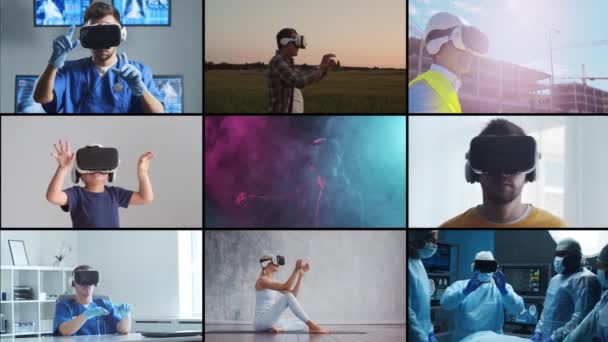 Different People Using Modern Virtual Augmented Reality Technologies Work Education — Video