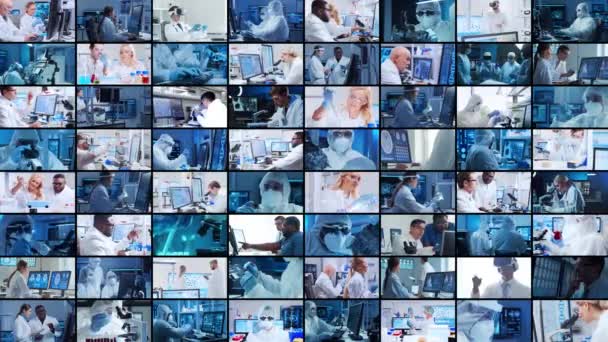 Концепція Науки Досліджень Лабораторних Робіт Різні Люди Працюють Сучасних Наукових — стокове відео