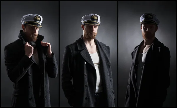 Portrait Handsome Sailor Black Background Shipping Navigation Marine Navy Concept — Stock Photo, Image