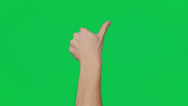在彩色键绿色屏幕背景上 男性的手显示出成功的手势和标志 大声点 Gesture包 同意和认可的概念 模板4K — 图库视频影像