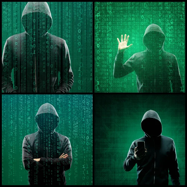 Wanted Hacker Coding Virus Ransomware Usando Código Binário Abstrato Conceito — Fotografia de Stock