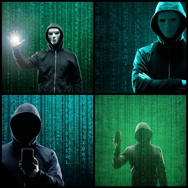 Gesuchter Hacker Codiert Virus Ransomware Mit Abstraktem Binärcode Konzept Von — Stockfoto