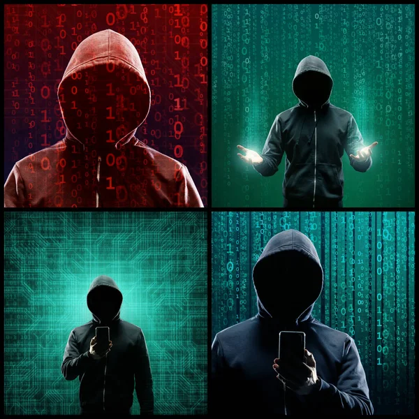 Poszukiwany Haker Koduje Wirusy Ransomware Używając Abstrakcyjnego Kodu Binarnego Koncepcja — Zdjęcie stockowe