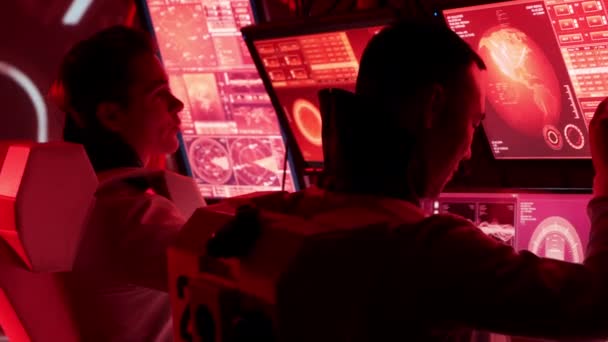 Mars Istasyonunda Uzay Giysileri Içinde Bir Astronot Ekibi Uzayda Uzay — Stok video