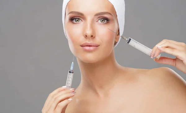 Krásná Injekce Tváře Mladé Ženy Plastická Chirurgie Péče Pleť Estetická — Stock fotografie