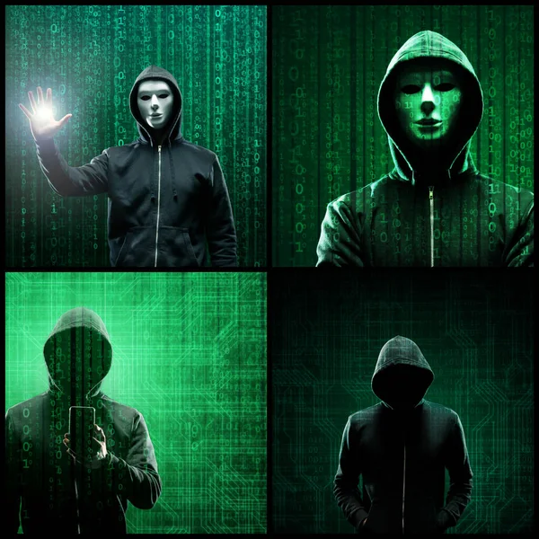 Busca Hacker Está Codificando Virus Ransomware Utilizando Código Binario Abstracto — Foto de Stock