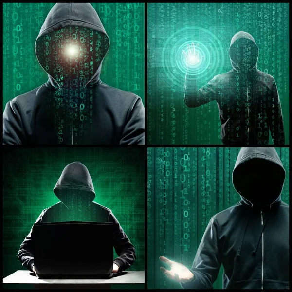 Gesuchter Hacker Codiert Virus Ransomware Mit Abstraktem Binärcode Konzept Von — Stockfoto