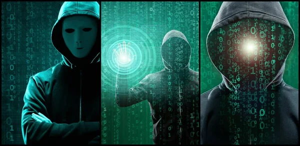 通缉犯是用抽象二进制代码对病毒Ransomware进行编码的人 网络攻击 系统破坏及恶意软件的概念 — 图库照片