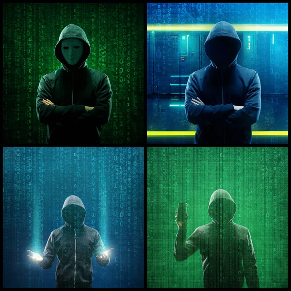 Розшукуваний Хакер Кодує Вірус Використовуючи Абстрактний Двійковий Код Концепція Кібератаки — стокове фото