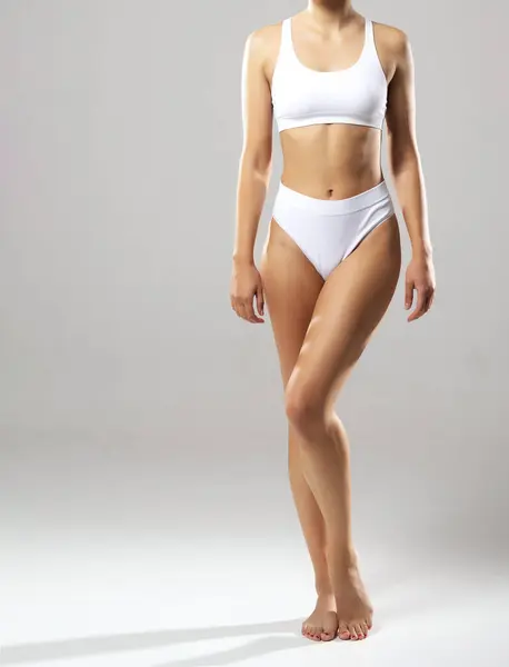 Cuerpo Perfecto Mujer Joven Hermosa Traje Baño Aislado Blanco Concepto —  Fotos de Stock