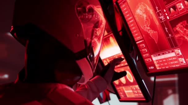 Астронавт Костюмах Космічного Корабля Борту Орбітальної Станції Марс Космонавти Пілотують — стокове відео