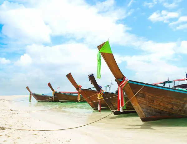 Thai Traditional Wooden Longtail Boat Beautiful Sand Beach Thailand Concept — Photo