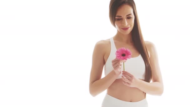 Beautiful Woman White Underwear Isolated White Background Close Studio Video Video Clip