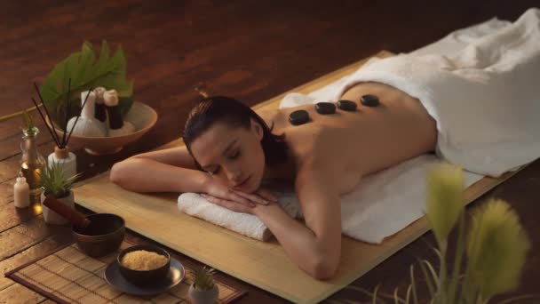 Young Healthy Beautiful Woman Receive Massage Therapy Spa Salon Symbolizing — Stok Video