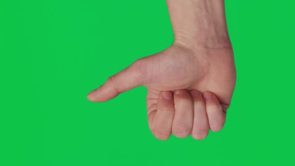 男性の手触り クリック タップ スライド クロマキーグリーン画面の背景をスワイプします 指で異なる兆候とジェスチャー 垂直ビデオテンプレート — ストック動画
