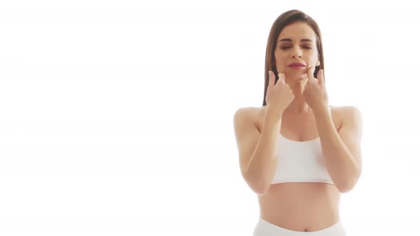 Beautiful Woman White Underwear Isolated White Background Close Studio Video — Stock Video