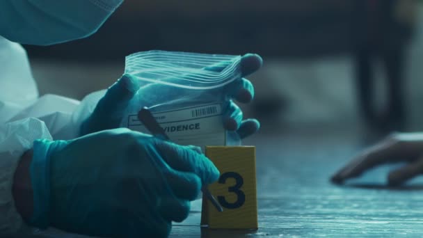 Detective Collecting Evidence Crime Scene Forensic Specialists Making Expertise Home — Vídeo de Stock