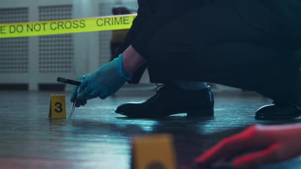 Detective Collecting Evidence Crime Scene Forensic Specialists Making Expertise Home — Stock Video