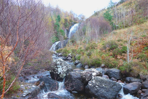 Flowerdale Glen Waterfall, Gairloch , Scottish Highlands on the North Coast 500 route. Beautiful waterfalls within the Flowerdale Glen estate within the Gairloch mountainside.