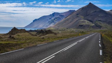 İzlanda 'da bir yolu olan kırsal alan.