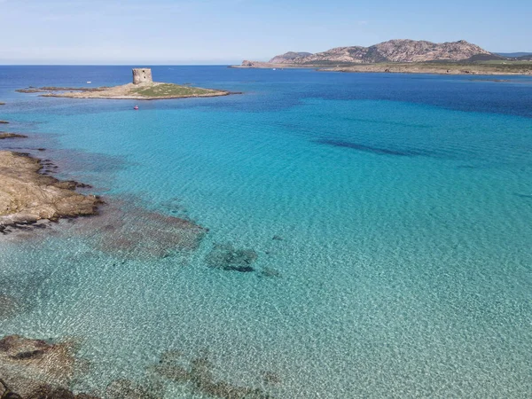 Pohled Drone Pláži Pelosa Stintinu Sardinii Itálii — Stock fotografie