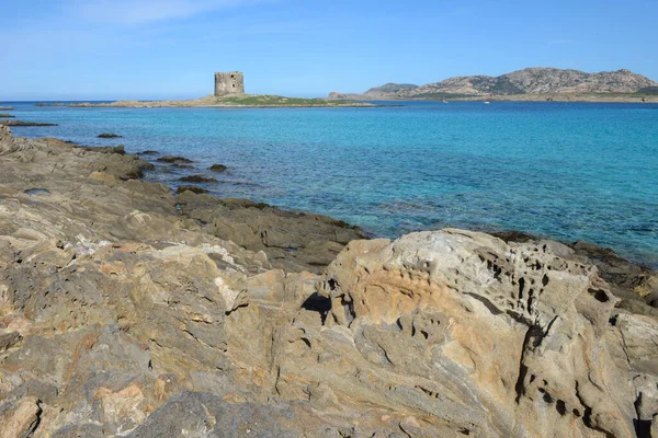 Pohled Pláž Pelosa Stintinu Sardinii Itálii — Stock fotografie