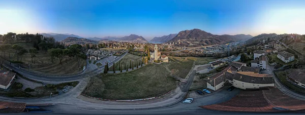 Vista Del Dron Iglesia Cementerio Gentilino Cerca Lugano Suiza — Foto de Stock