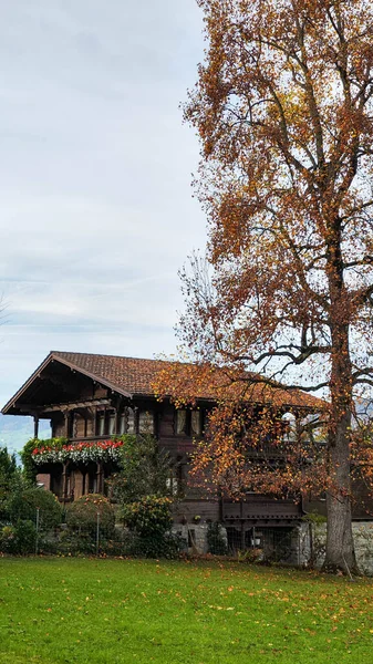 位于瑞士阿尔卑斯山畔贝肯德的农村小木屋 — 图库照片